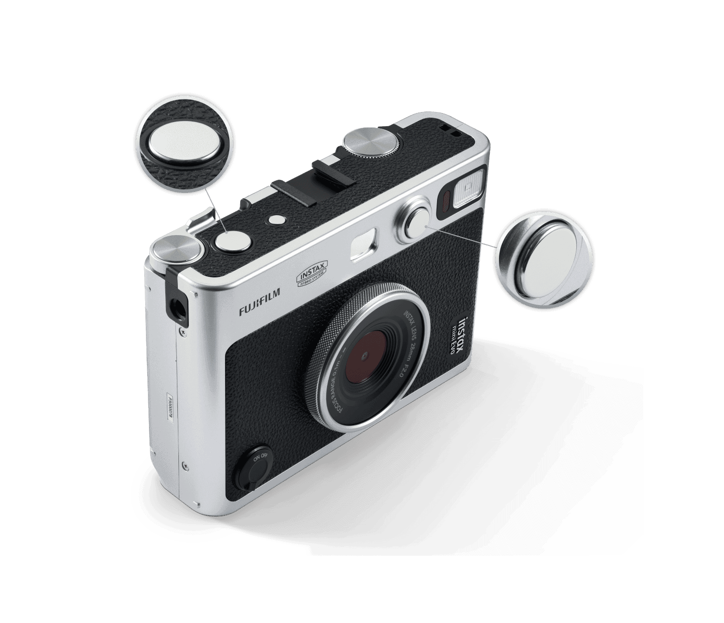 Original FUJIFILM Instax Mini EVO Instant Film Retro Camera Black Bare  Metal +20 White Edge Photo Paper
